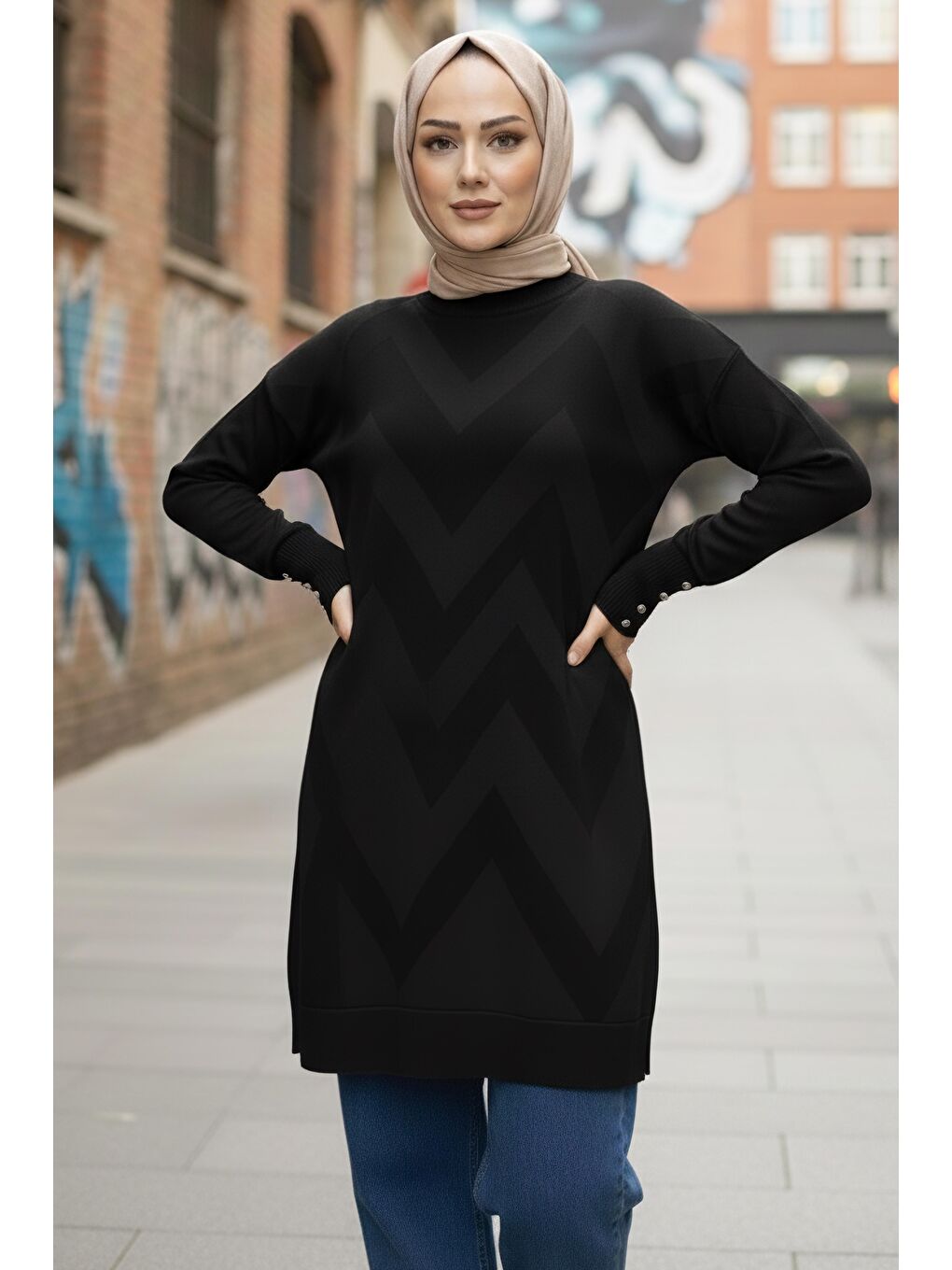 Kol Düğmeli Tiiko Tunik Siyah - 28081-SIYAH-1