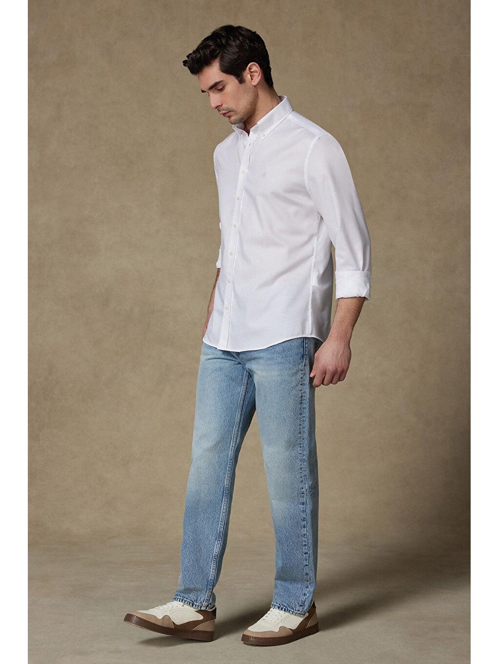 Marcel Amerikan Oxford Pamuklu Comfort Fit Beyaz Düğmeli Yaka Erkek Düz %100 Pamuk Gömlek-2