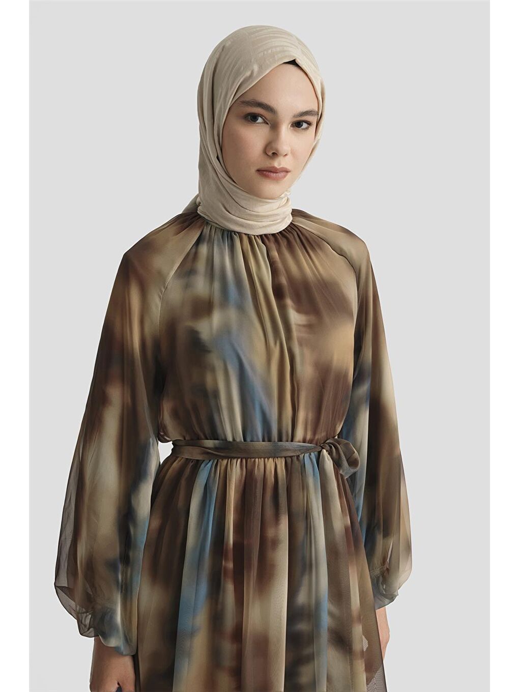 Kahverengi Desenli Elbise 25Yd4016 Hardal-2