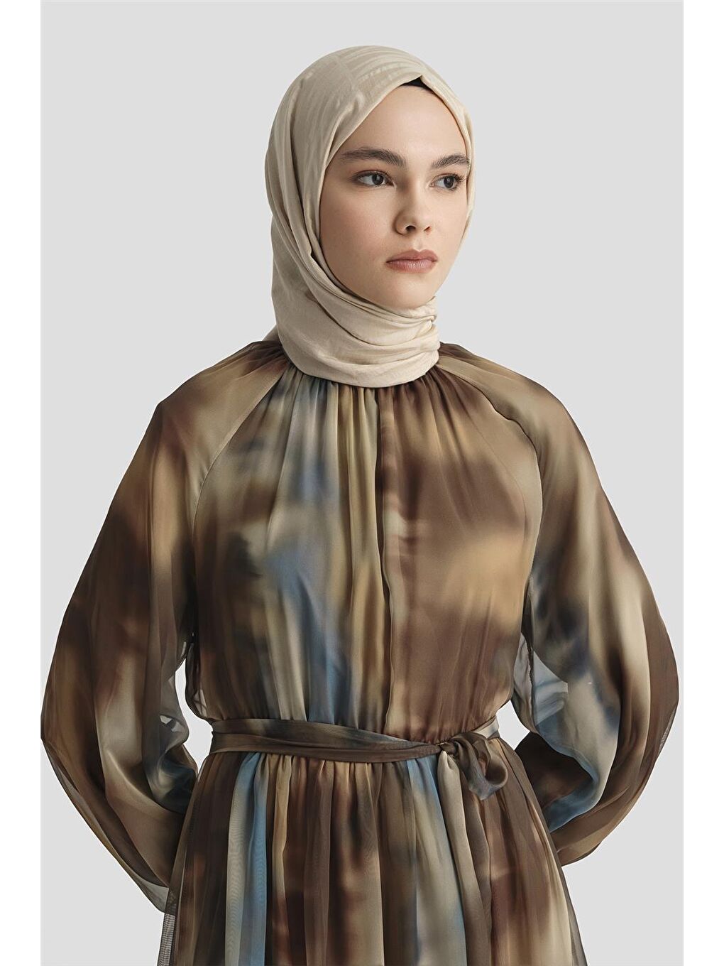 Kahverengi Desenli Elbise 25Yd4016 Hardal-3