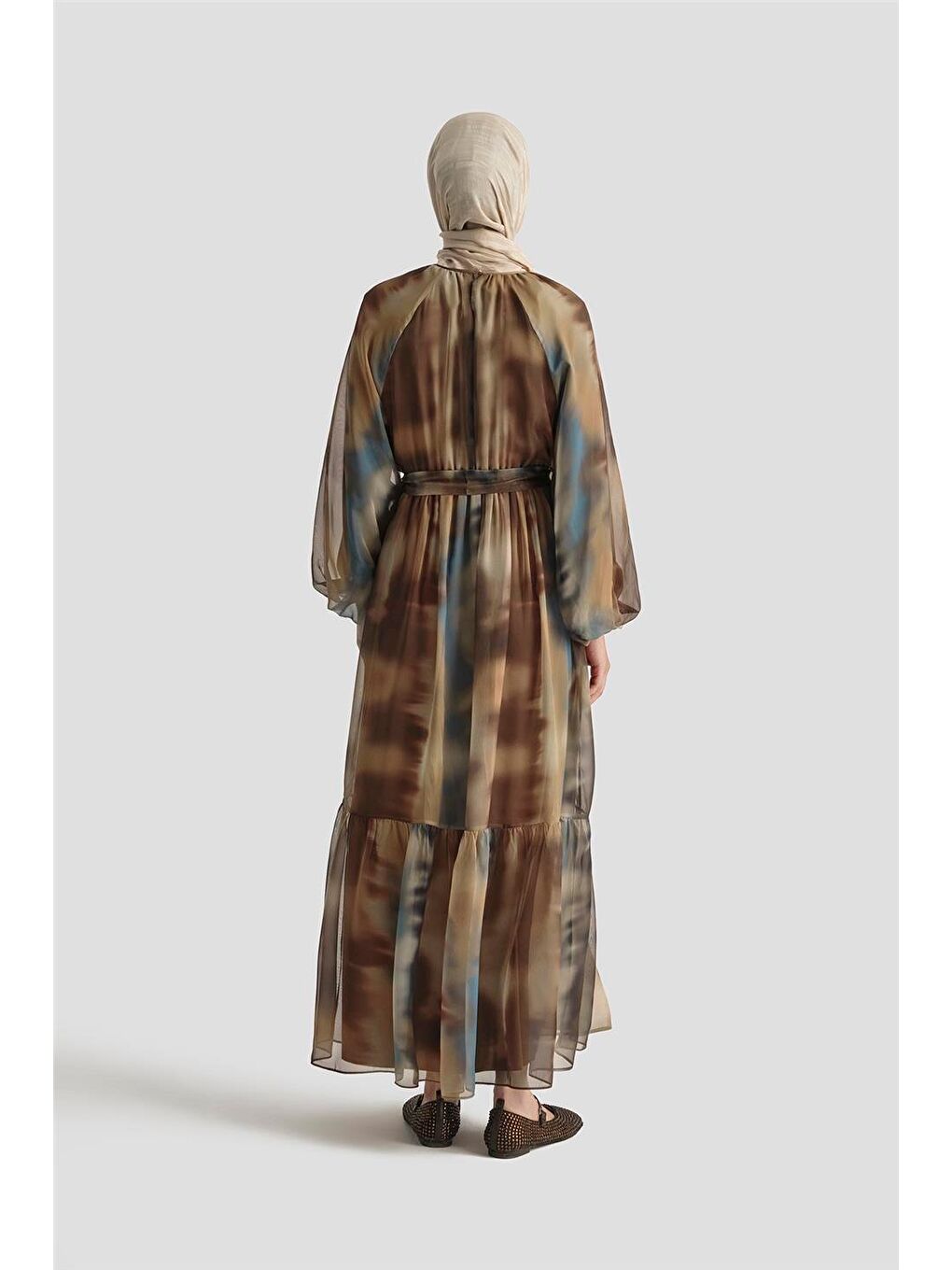 Kahverengi Desenli Elbise 25Yd4016 Hardal-4