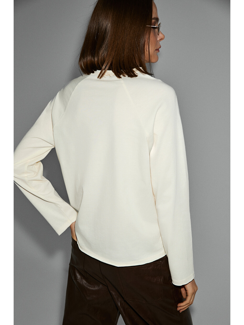 Ekru KISSORA Kadın Organik Pamuklu Yuvarlak Yaka Reglan Kol Uzun Kollu Relax Fit EKRU Bluz-3