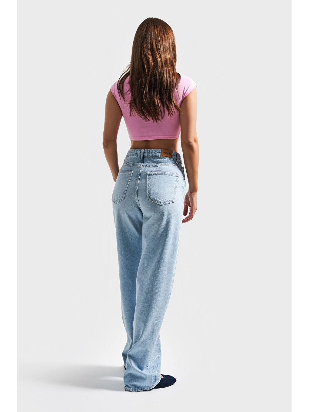 Mavi Kadın Ice Rengi T-2S5-100 Straight Fit İç Boy 83cm Yüksek Bel İnci Parlak Taşlı Tasarım Denim-4