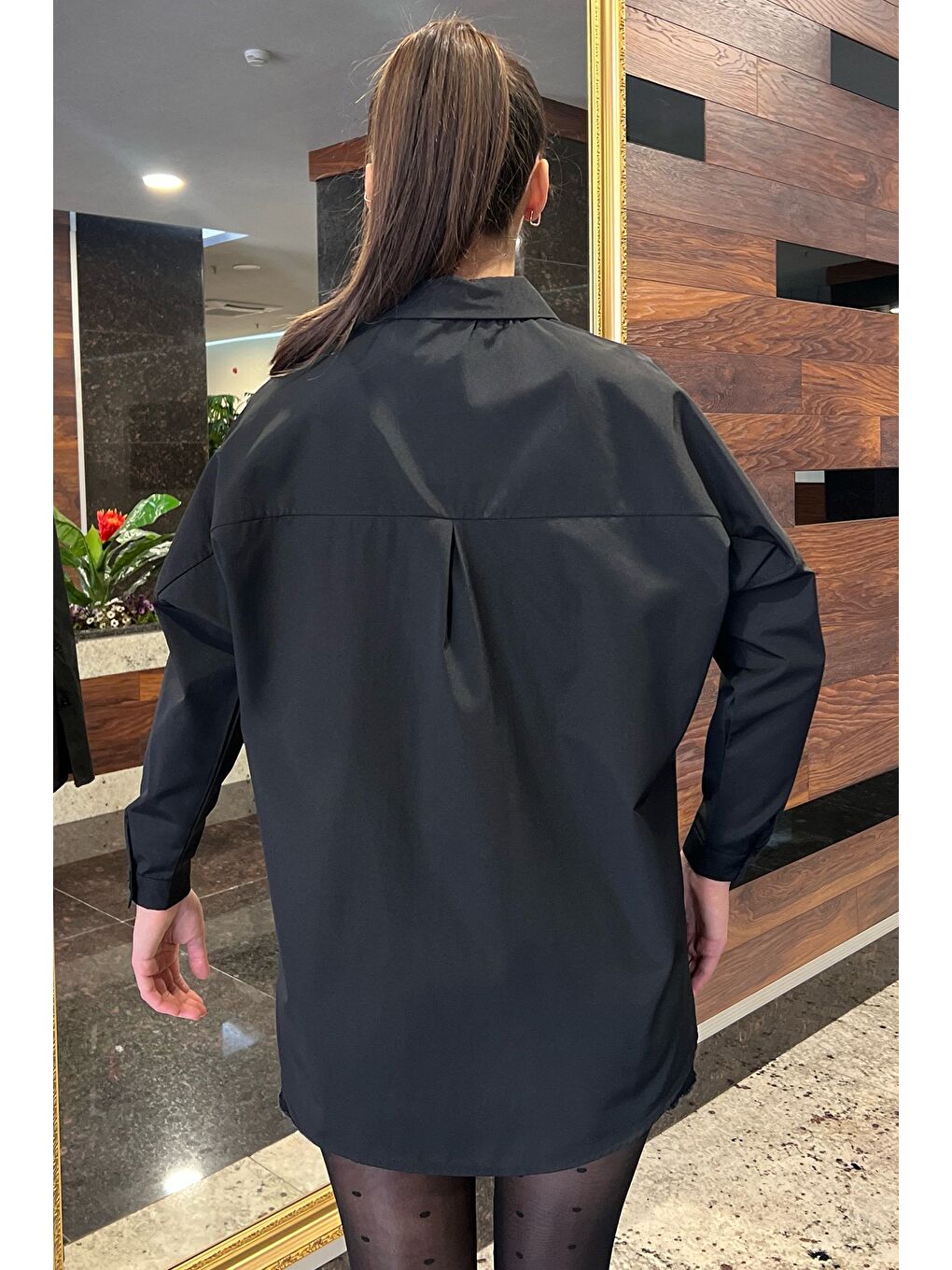 Siyah Kadın Salaş Basic Gömlek-2
