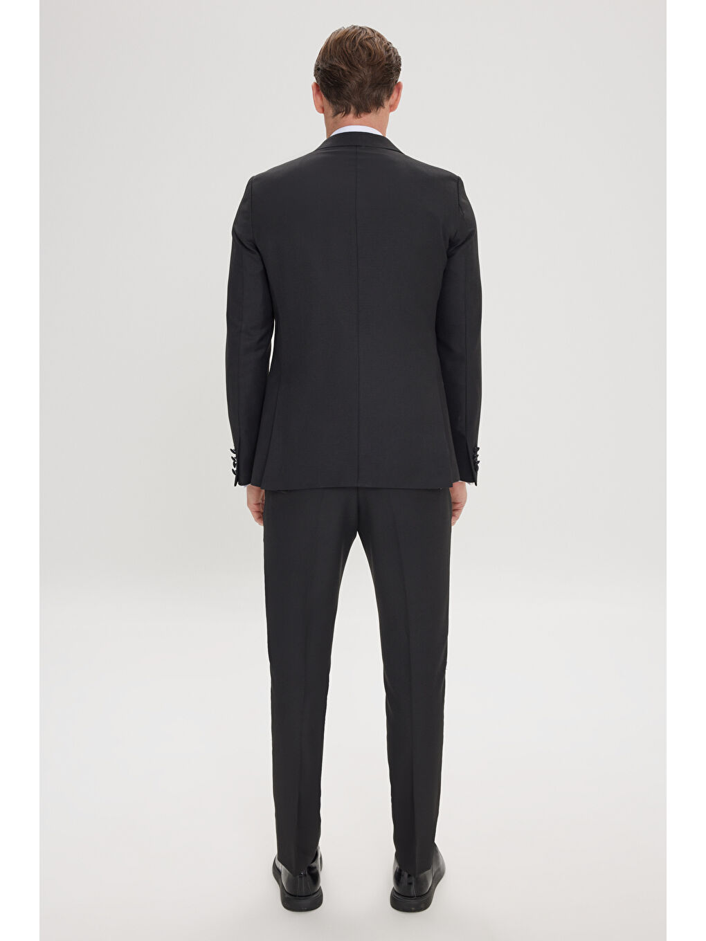 Erkek Siyah Slim Fit Dar Kesim Kırlangıç Yaka Balıksırtı Desenli Yelekli Smokin Takım-6