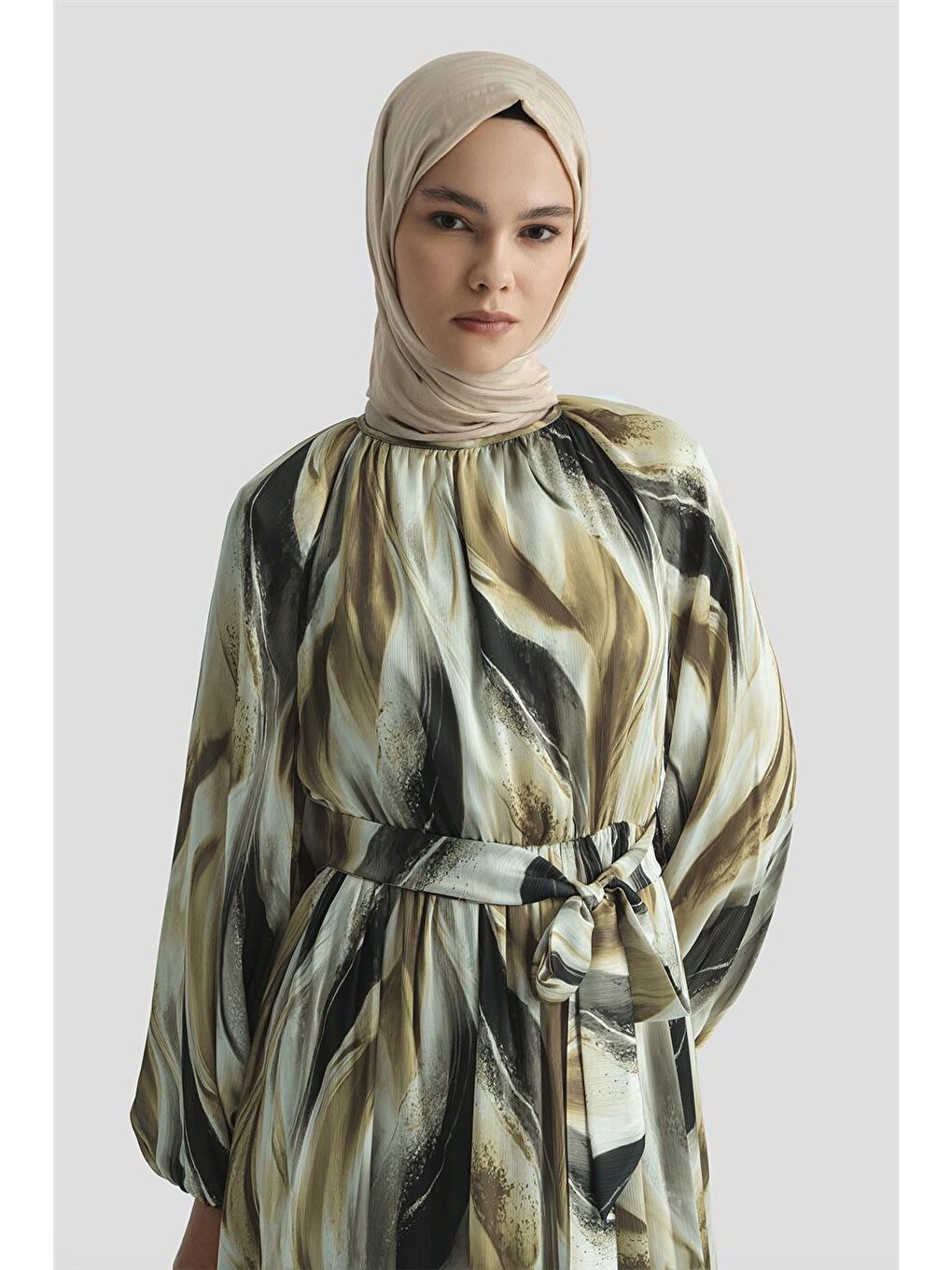 Desenli Elbise 25Yd4026 Kahverengi-2