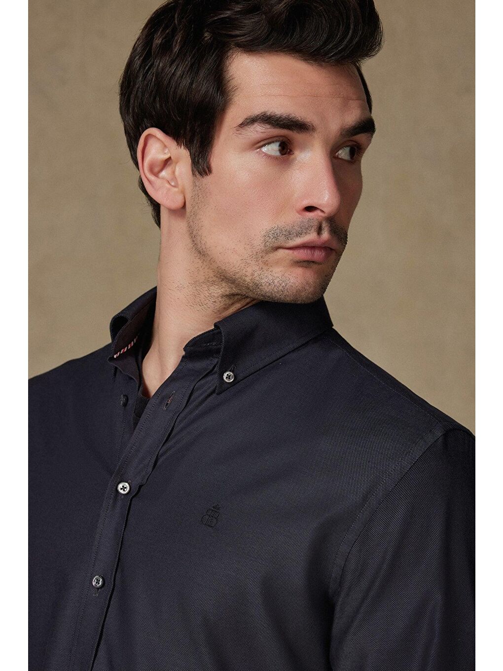 Matteo Royal Oxford Pamuklu Comfort Fit Siyah Düğmeli Yaka Erkek Düz %100 Pamuk Gömlek-3