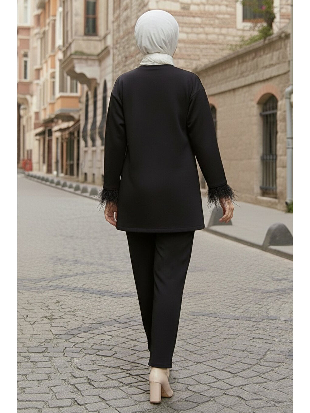 Kol Ucu Tüylü Modal İkili Takım Siyah - 088-SIYAH-2