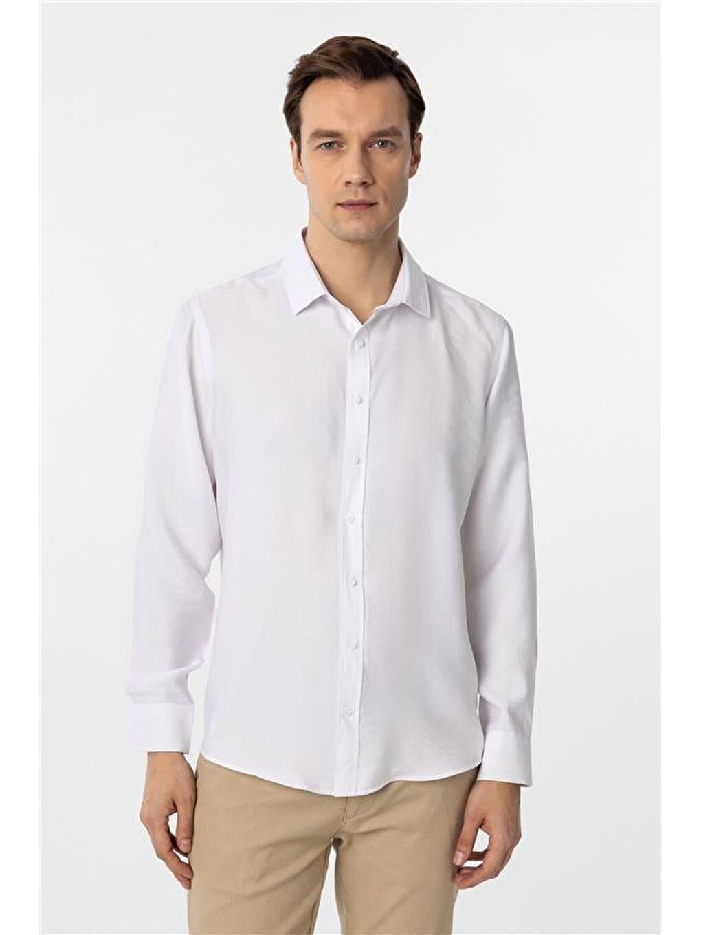 Beyaz Slim Düz Klasik Yaka Gömlek