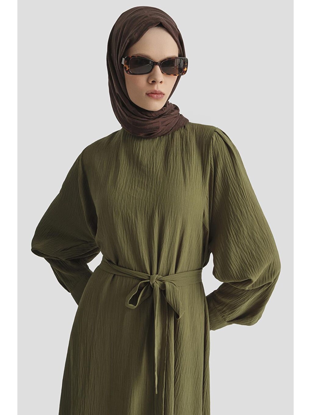 Balon Kollu Elbise 25Kd4013 Haki-2