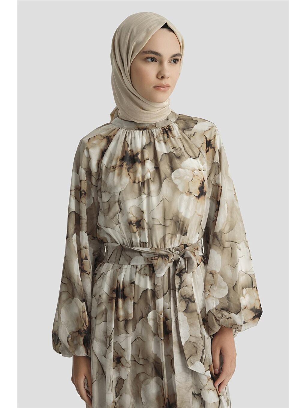 Desenli Elbise 25Yd4018 Kahverengi-1