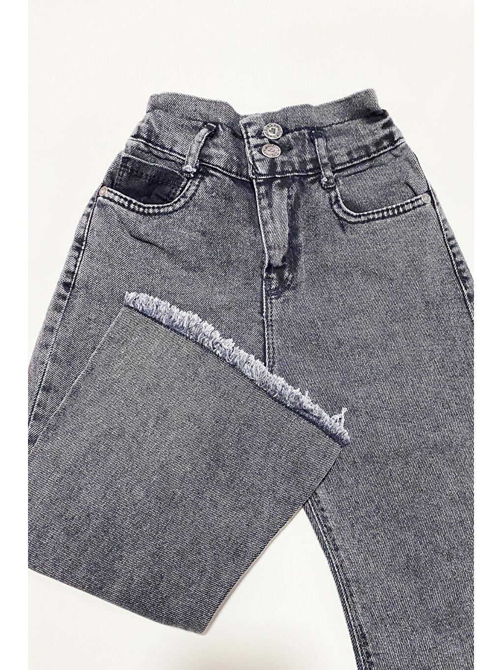 Gri Kız Çocuk İsnapyol Paça Beli Lastikli Pantolon-1