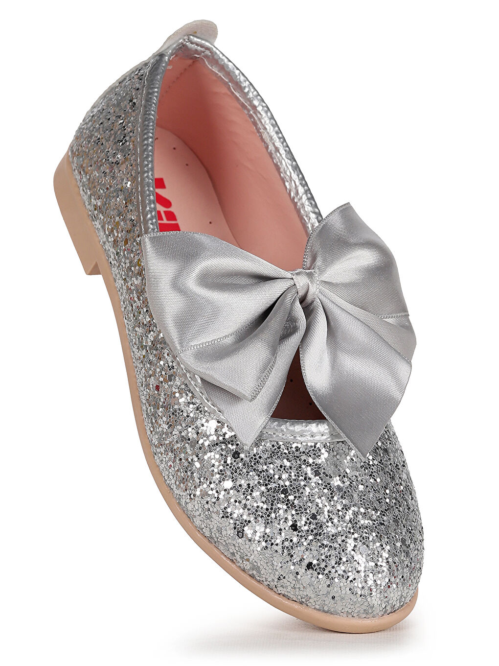 Gri Tari Cam Kırığı Fiyonk Lastikli Kız Çocuk Babet Ayakkabı