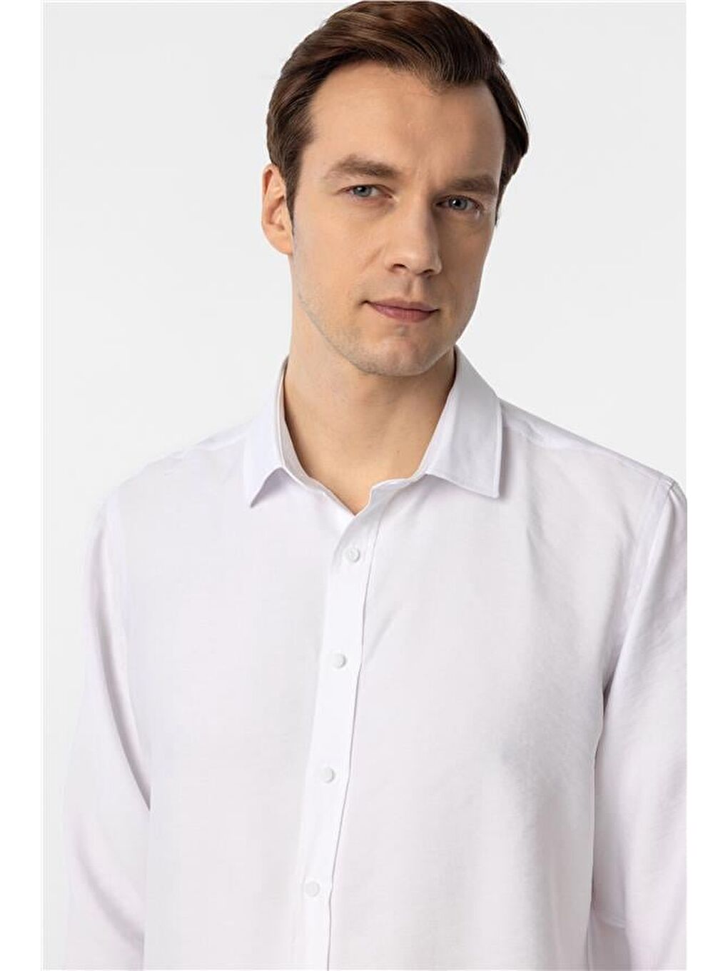 Beyaz Slim Düz Klasik Yaka Gömlek-3