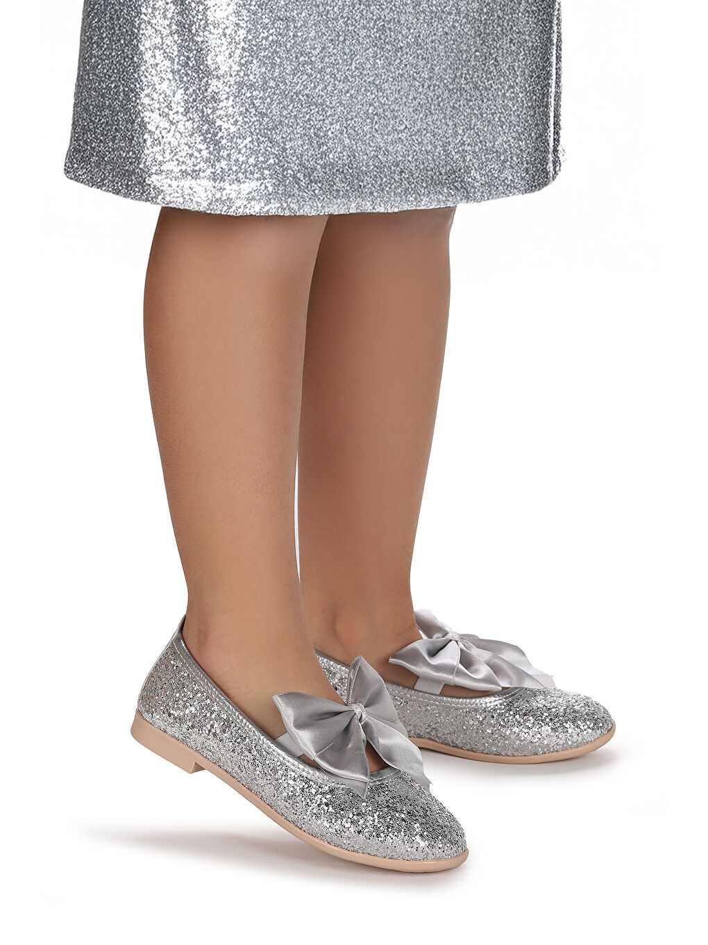 Gri Tari Cam Kırığı Fiyonk Lastikli Kız Çocuk Babet Ayakkabı-2