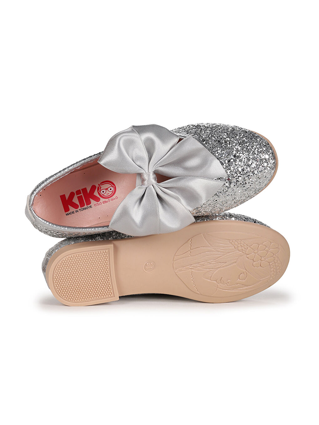Gri Tari Cam Kırığı Fiyonk Lastikli Kız Çocuk Babet Ayakkabı-4