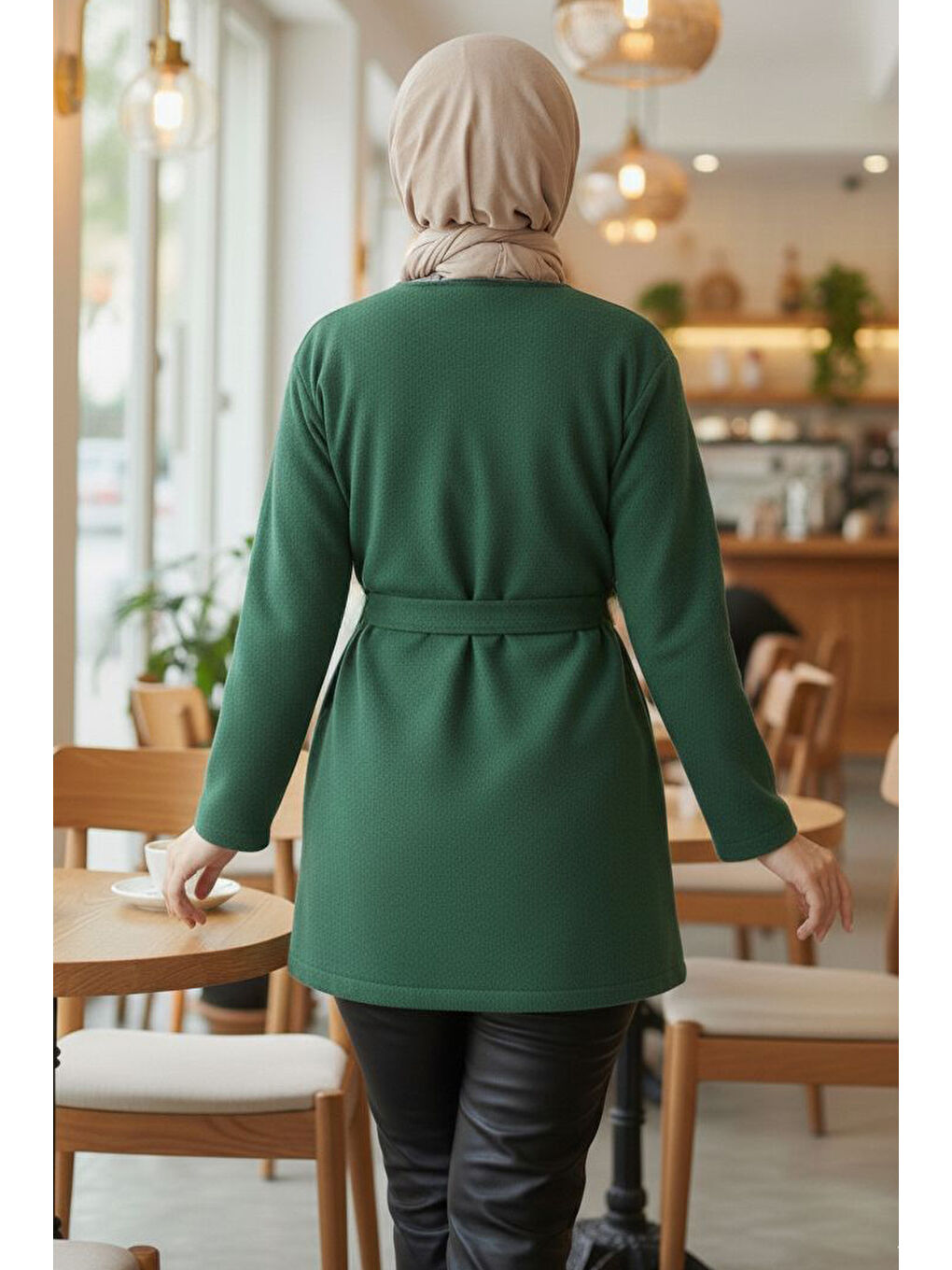 Yeşil Bağlamalı Düğmeli Kısa Kaşe Kaban Zumrut - 2052-ZUMRUT-2