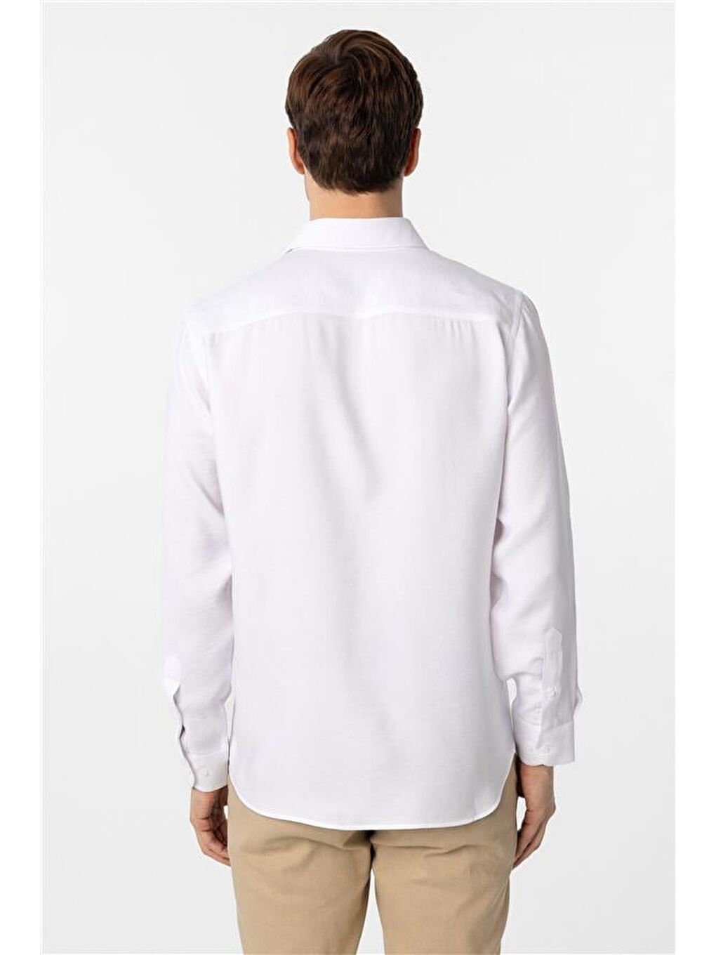 Beyaz Slim Düz Klasik Yaka Gömlek-4