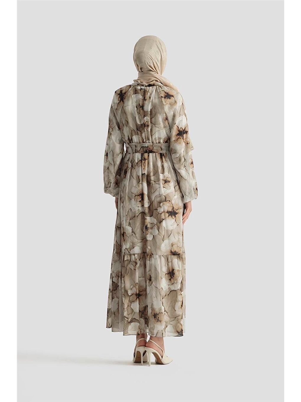 Desenli Elbise 25Yd4018 Kahverengi-4