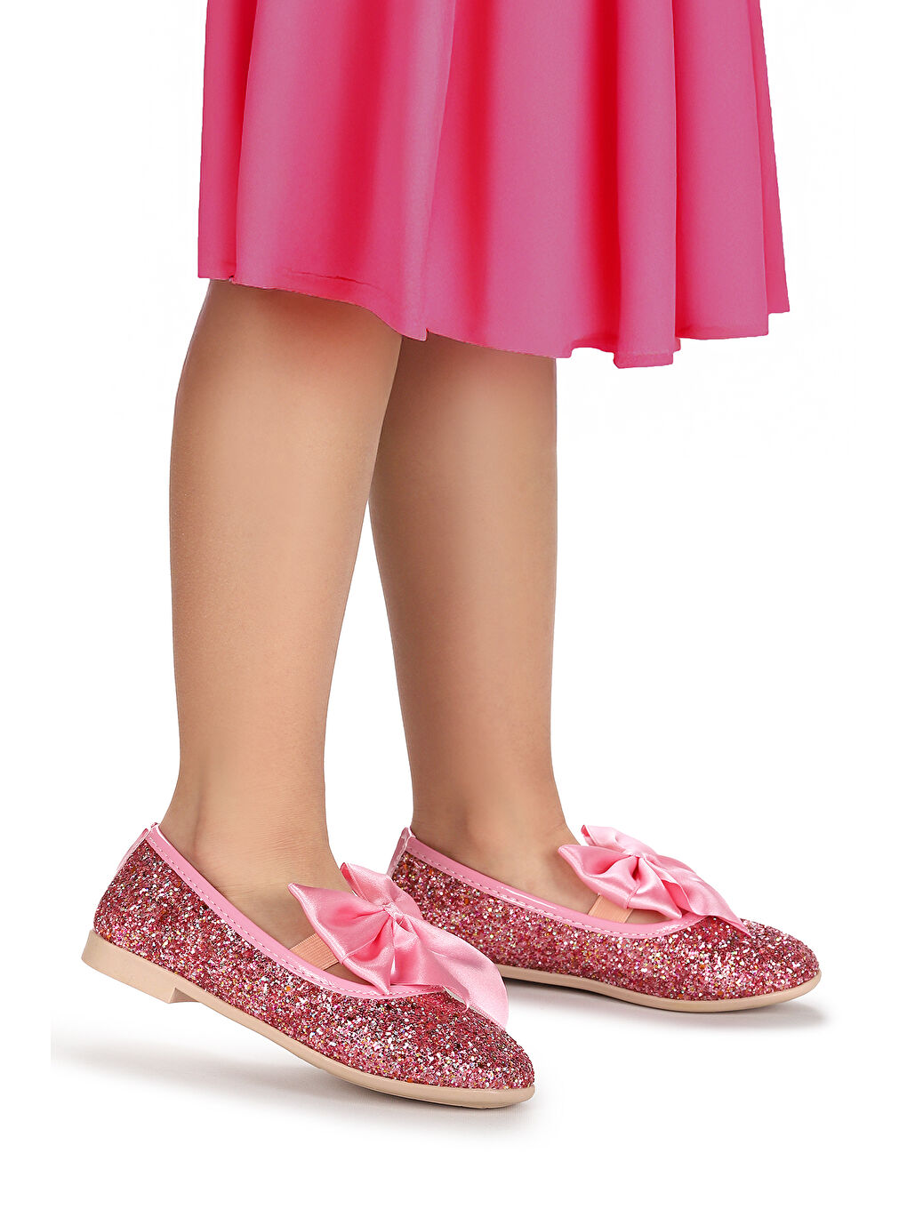 Pembe Tari Cam Kırığı Fiyonk Lastikli Kız Çocuk Babet Ayakkabı-2