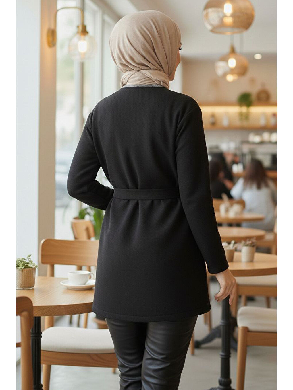 Bağlamalı Düğmeli Kısa Kaşe Kaban Siyah - 2052-SIYAH-2