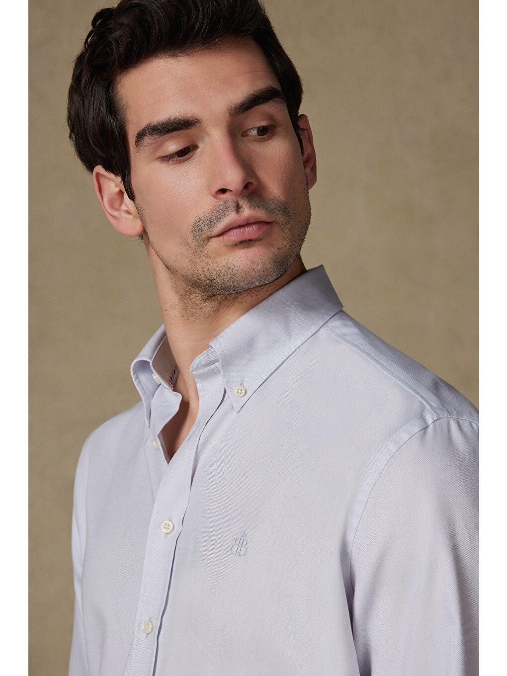 Matteo Royal Oxford Pamuklu Comfort Fit Açık Gri Düğmeli Yaka Erkek Düz %100 Pamuk Gömlek-3