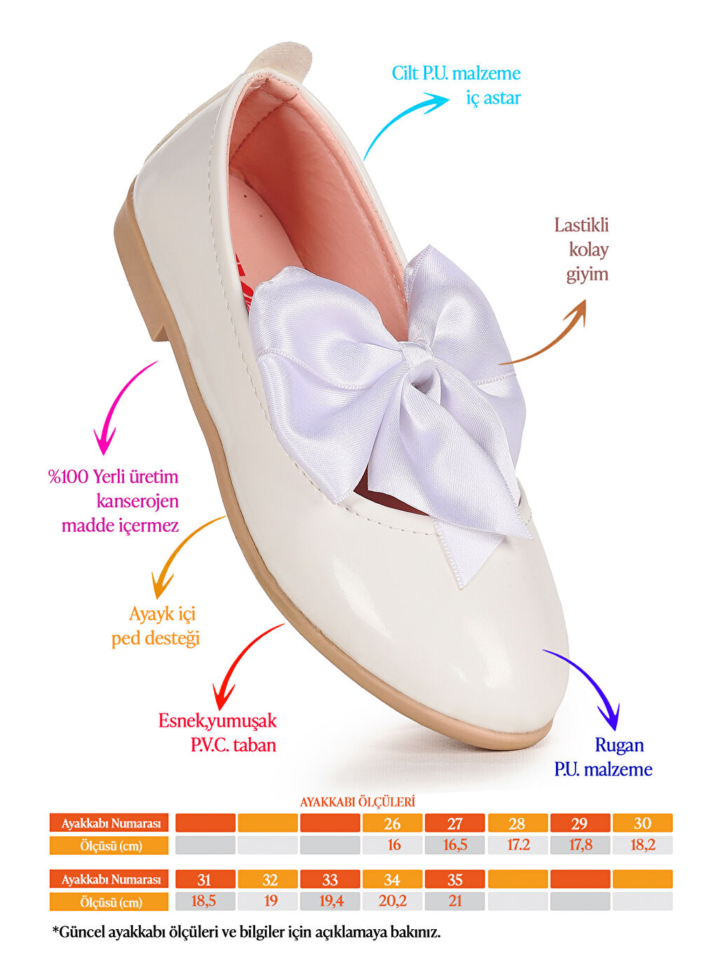 Beyaz Tari Rugan Fiyonk Lastikli Kız Çocuk Babet Ayakkabı-1