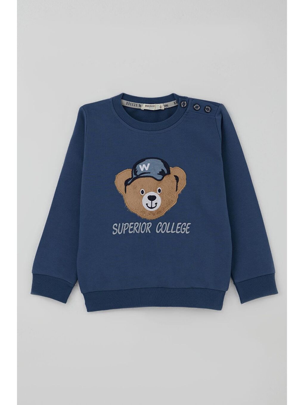 Erkek Bebek Eşofman Takımı Sevimli Ayıcık Aplikeli Kolej Model İndigo (9 Ay-3 Yaş)-1