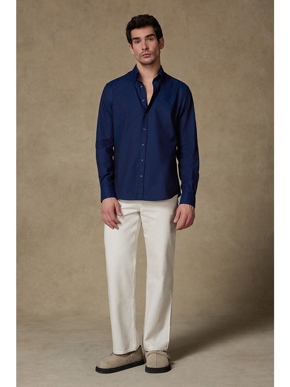Matteo Royal Oxford Pamuklu Comfort Fit Lacivert Düğmeli Yaka Erkek Düz %100 Pamuk Gömlek-2