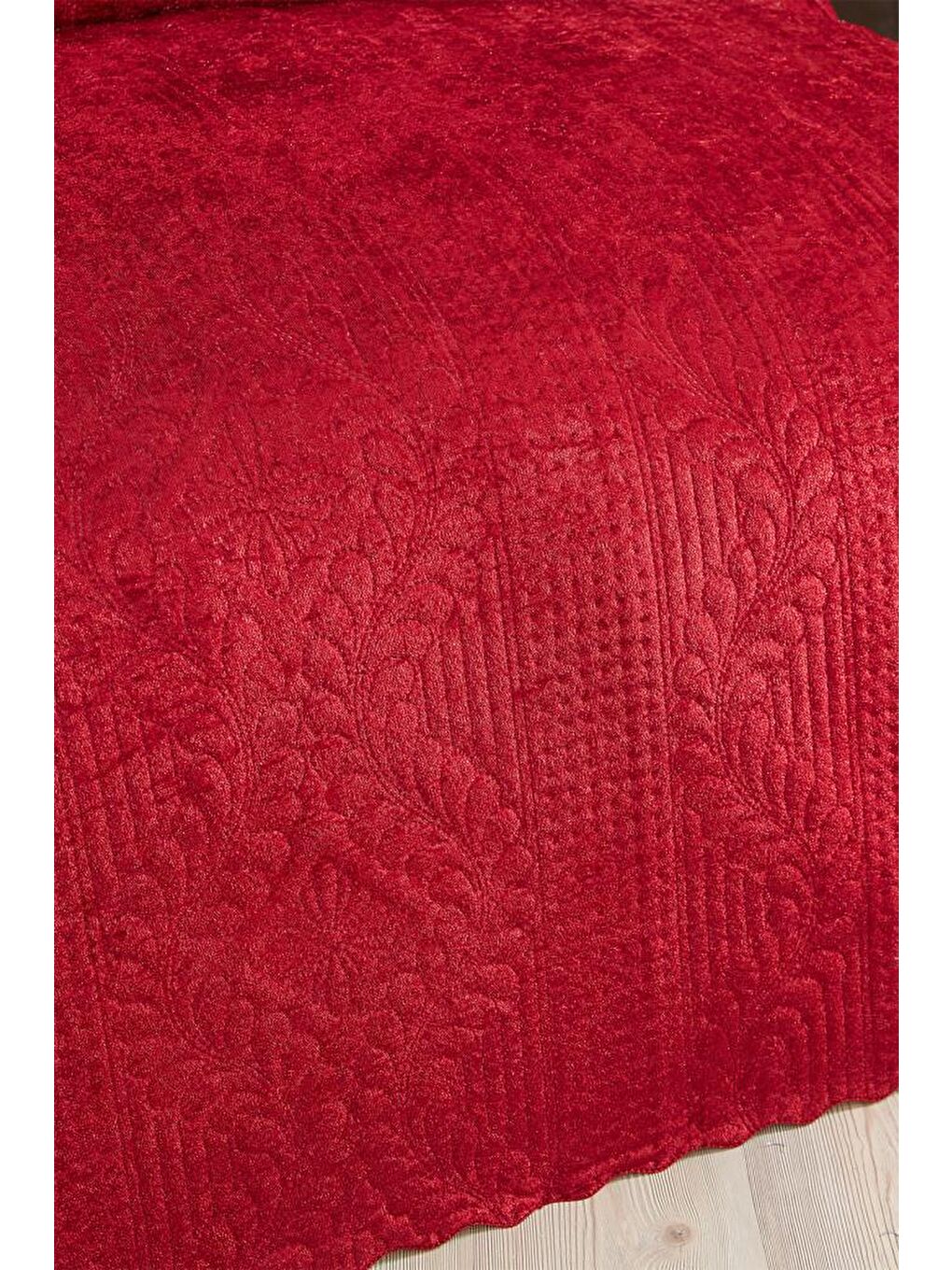 Velica Tek Kişilik Kadife Yatak Örtüsü Bordo-4