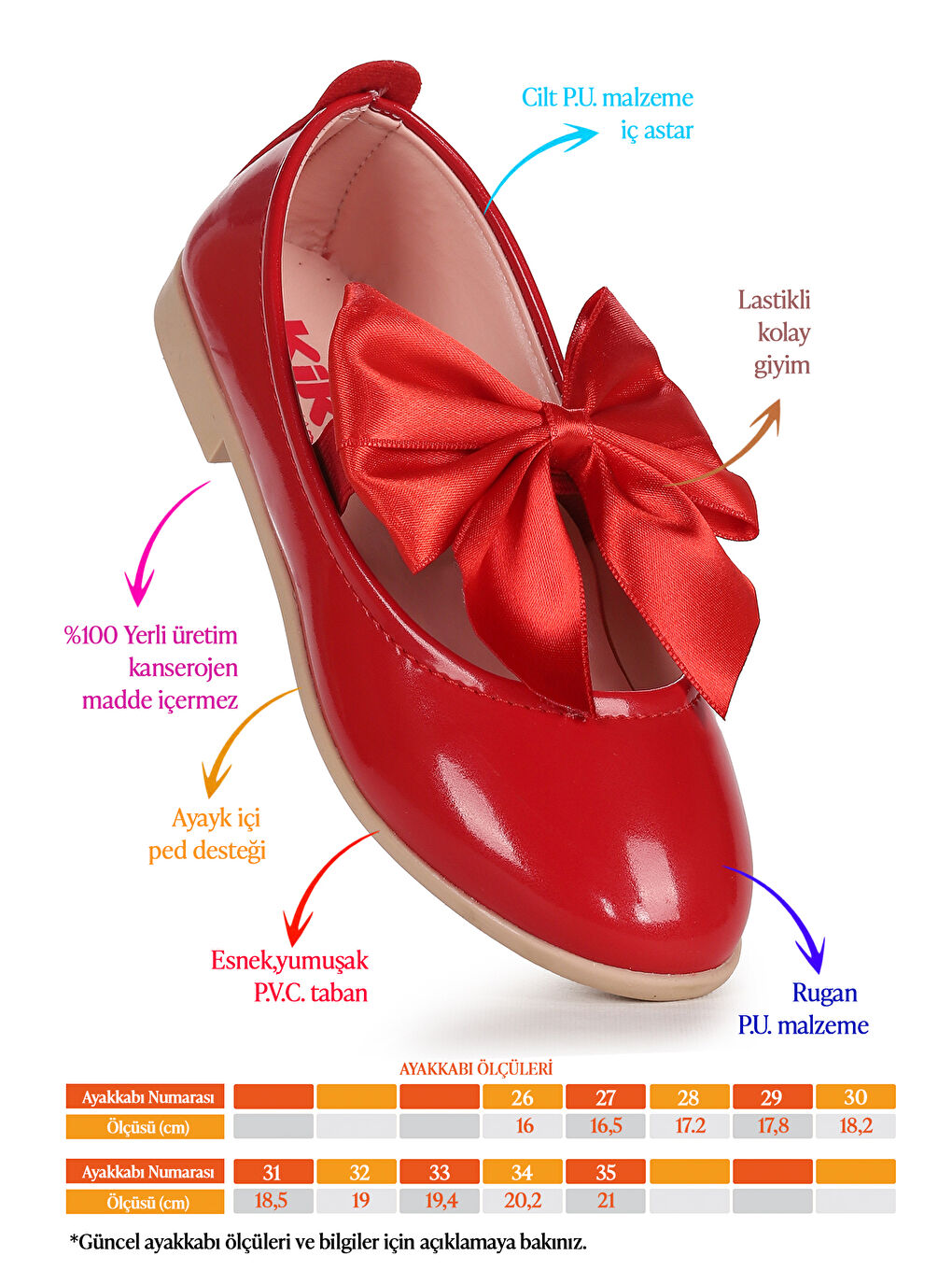 Kırmızı Tari Rugan Fiyonk Lastikli Kız Çocuk Babet Ayakkabı-1