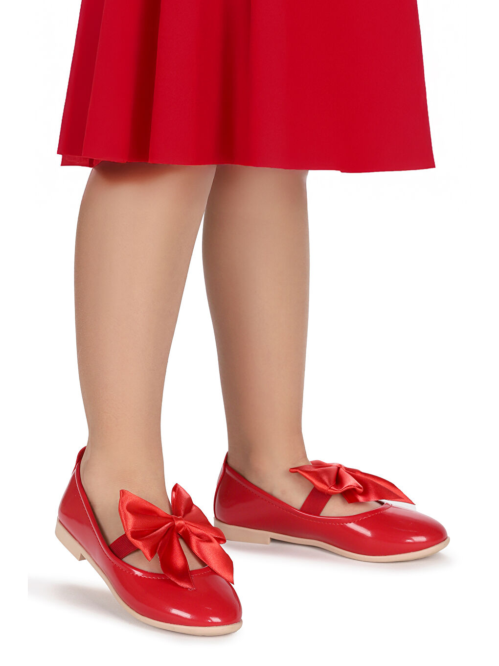 Kırmızı Tari Rugan Fiyonk Lastikli Kız Çocuk Babet Ayakkabı-2