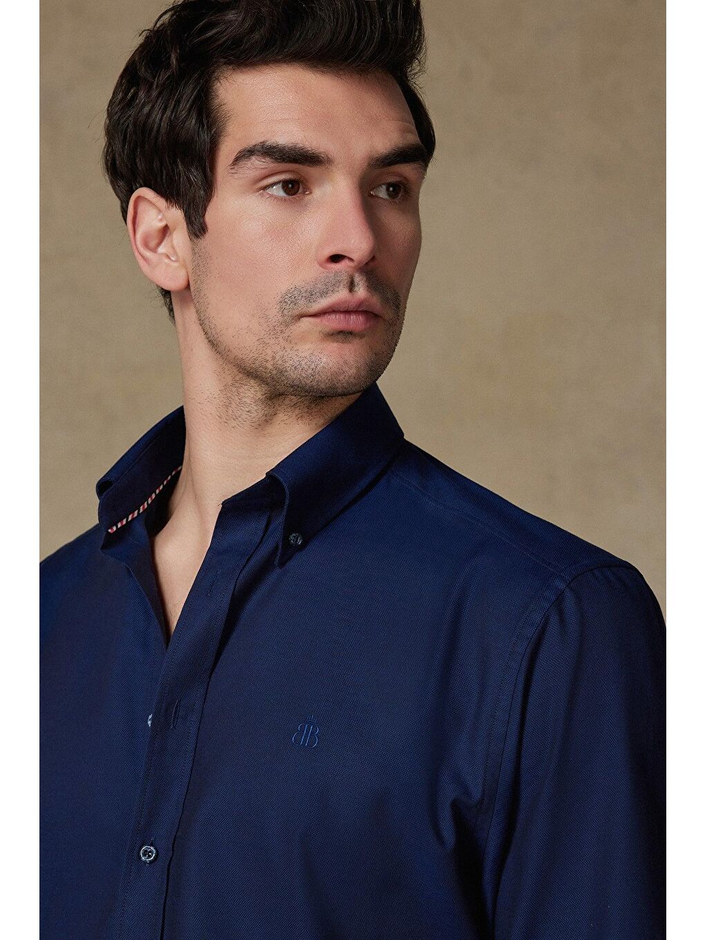 Matteo Royal Oxford Pamuklu Comfort Fit Lacivert Düğmeli Yaka Erkek Düz %100 Pamuk Gömlek-3