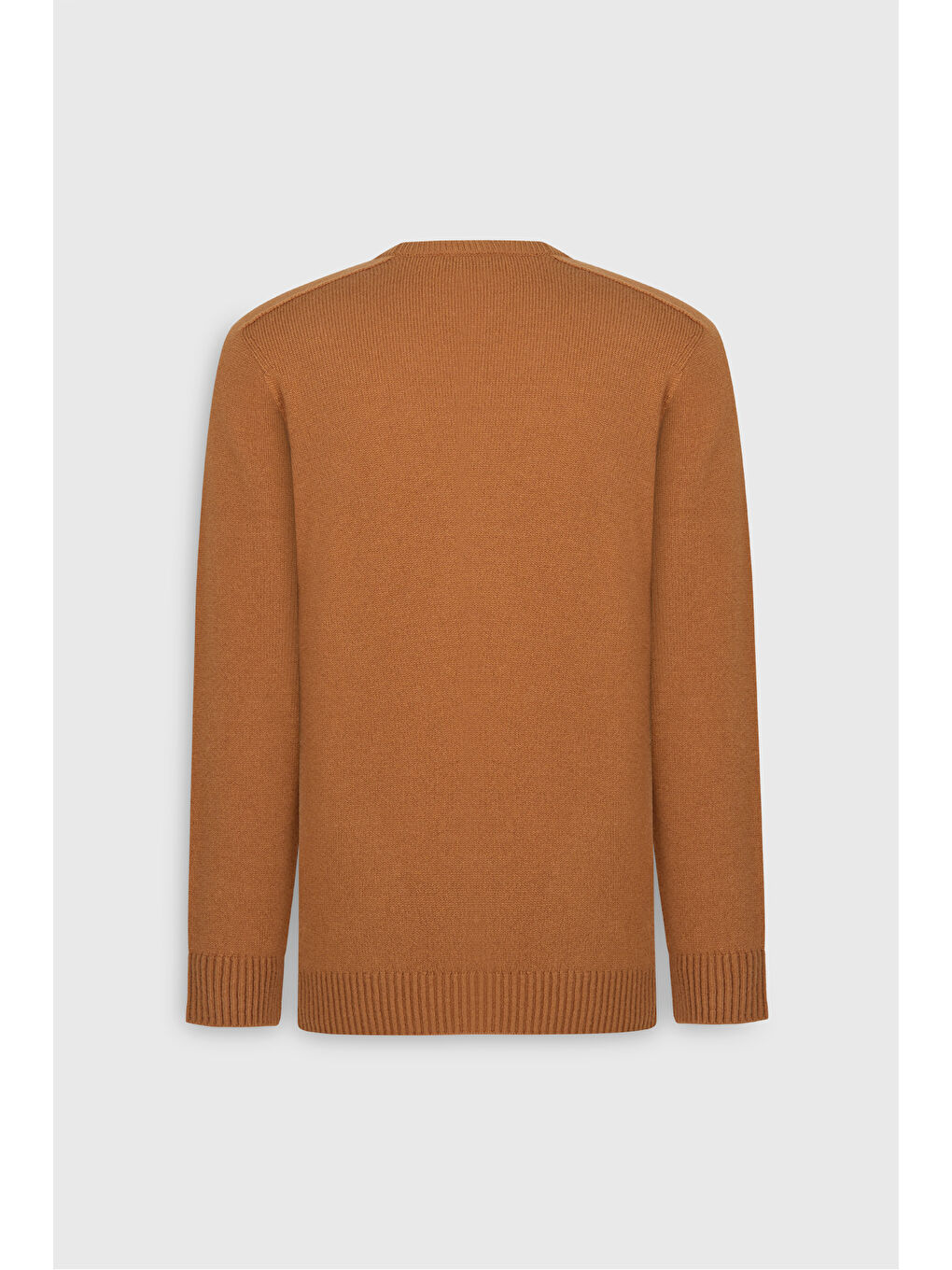 Kahverengi Erkek Camel Yünlü Dikişsiz Sıcak Tutan Standart Fit Normal Kesim Bisiklet Yaka Armürlü Triko Kazak-9