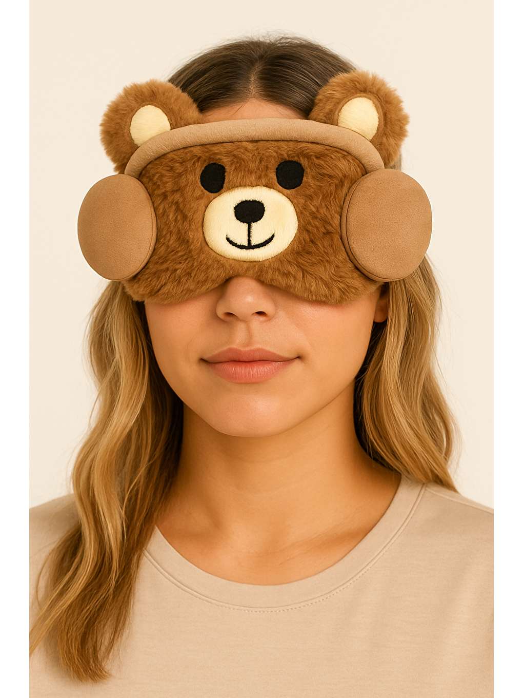 Kulaklık Aksesuarlı Göz Uyku Bandı Kahverengi-1