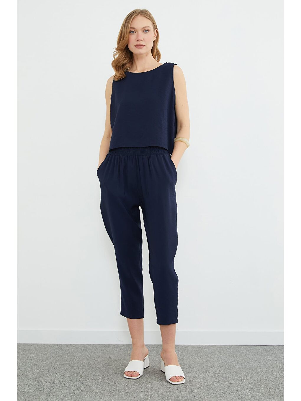 Lacivert Basic Beli Lastikli Salaş 2 Li Takım-1