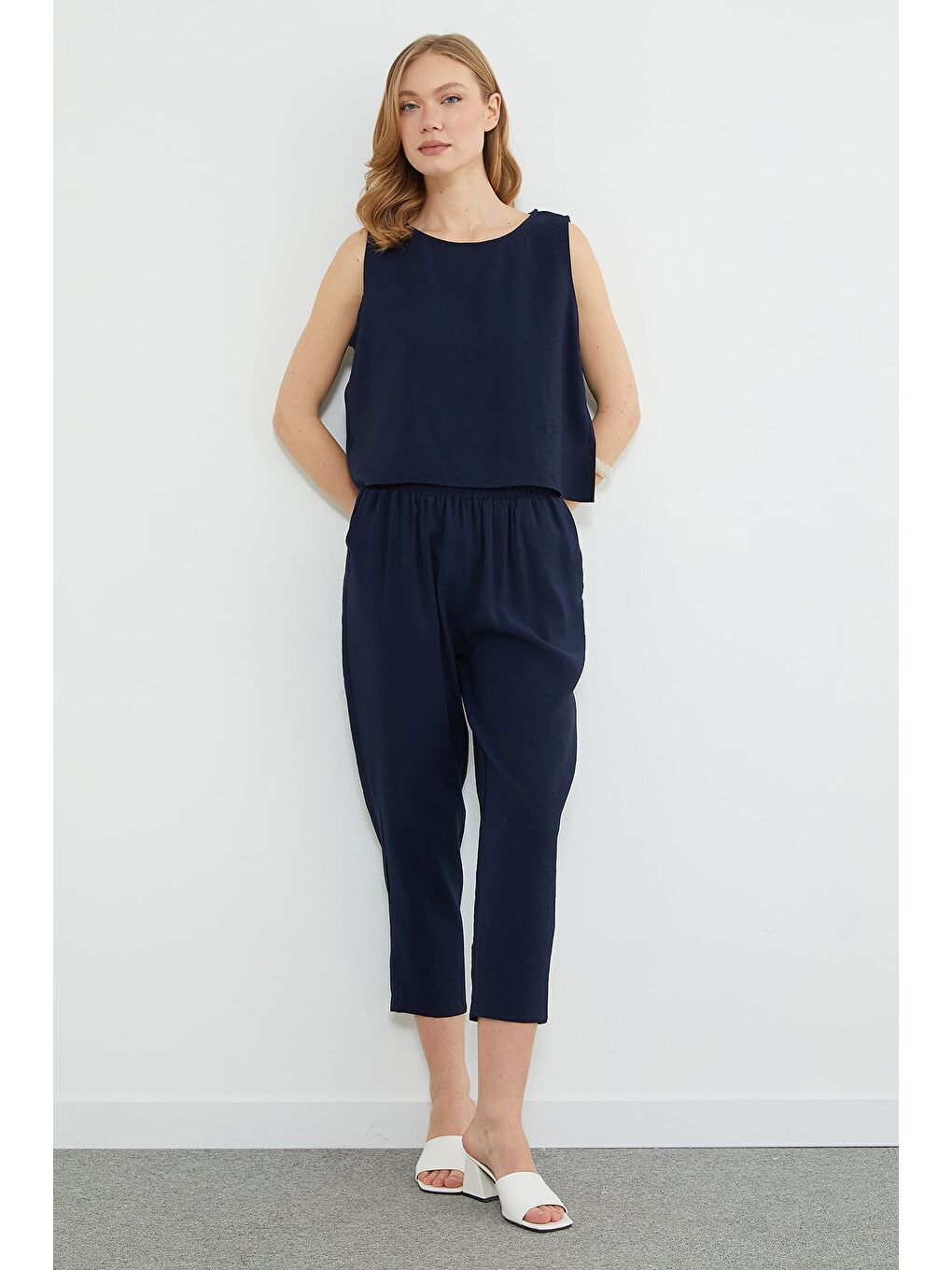 Lacivert Basic Beli Lastikli Salaş 2 Li Takım-2