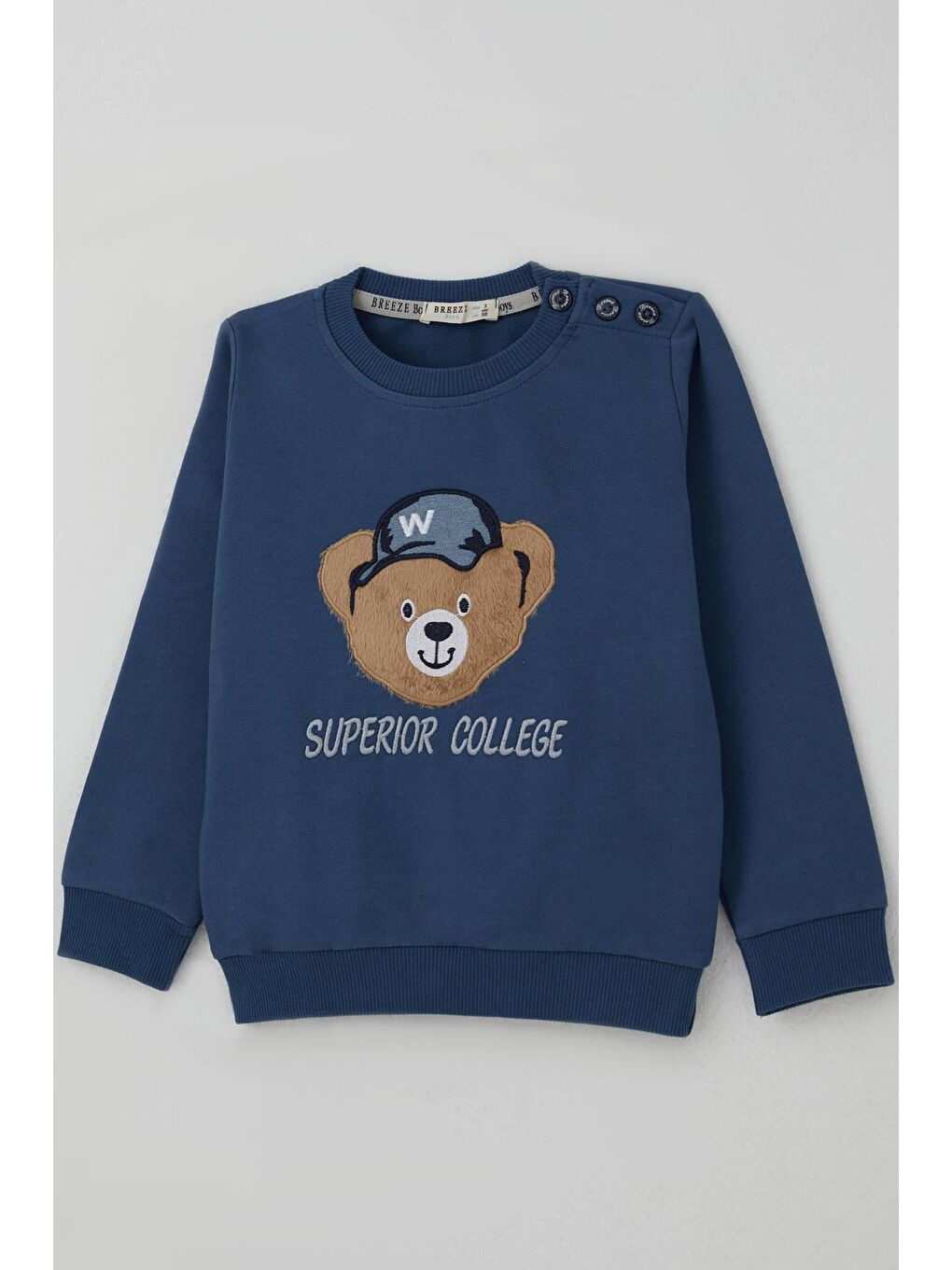 Erkek Bebek Eşofman Takımı Sevimli Ayıcık Aplikeli Kolej Model İndigo (9 Ay-3 Yaş)-5