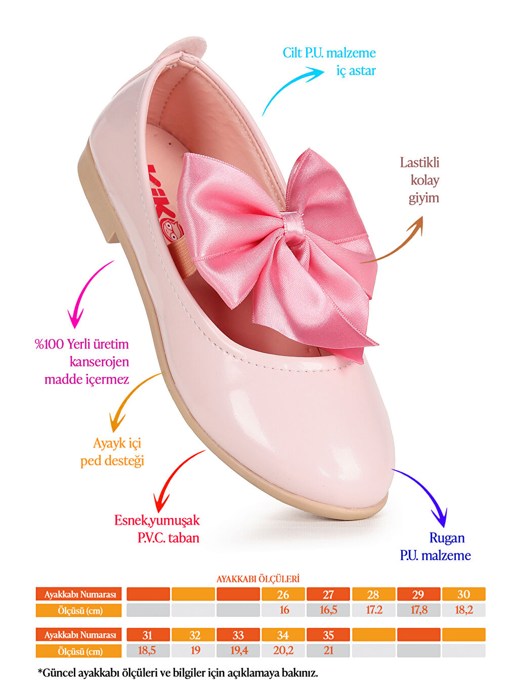 Pembe Tari Rugan Fiyonk Lastikli Kız Çocuk Babet Ayakkabı-1