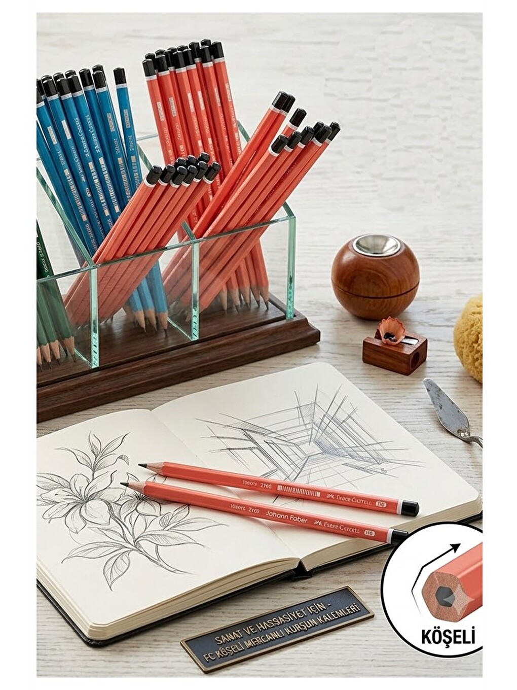 Siyah Kurşun Kalem Mercanlı 6 Adet Faber Castell Mercanlı Kurşun Tahta Kalem Hb Orta Dereceli Öğrenc-4