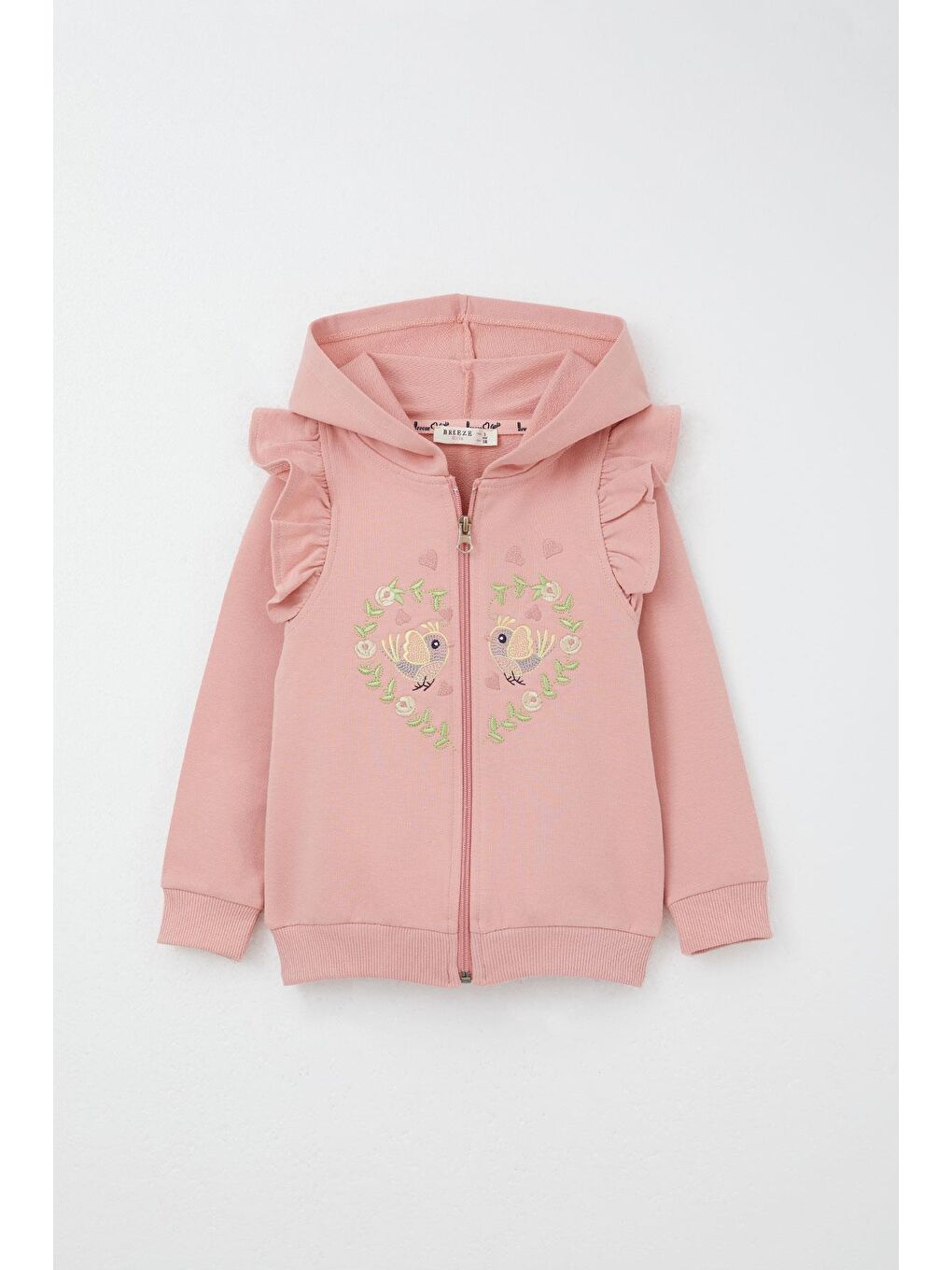 Pembe Kız Bebek Eşofman Takım Çiçek & Kuş Nakışlı Gülkurusu (1.5-2 Yaş)-1