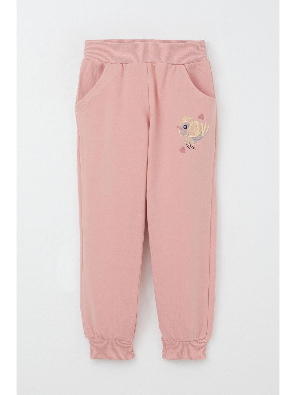 Pembe Kız Bebek Eşofman Takım Çiçek & Kuş Nakışlı Gülkurusu (1.5-2 Yaş)-2