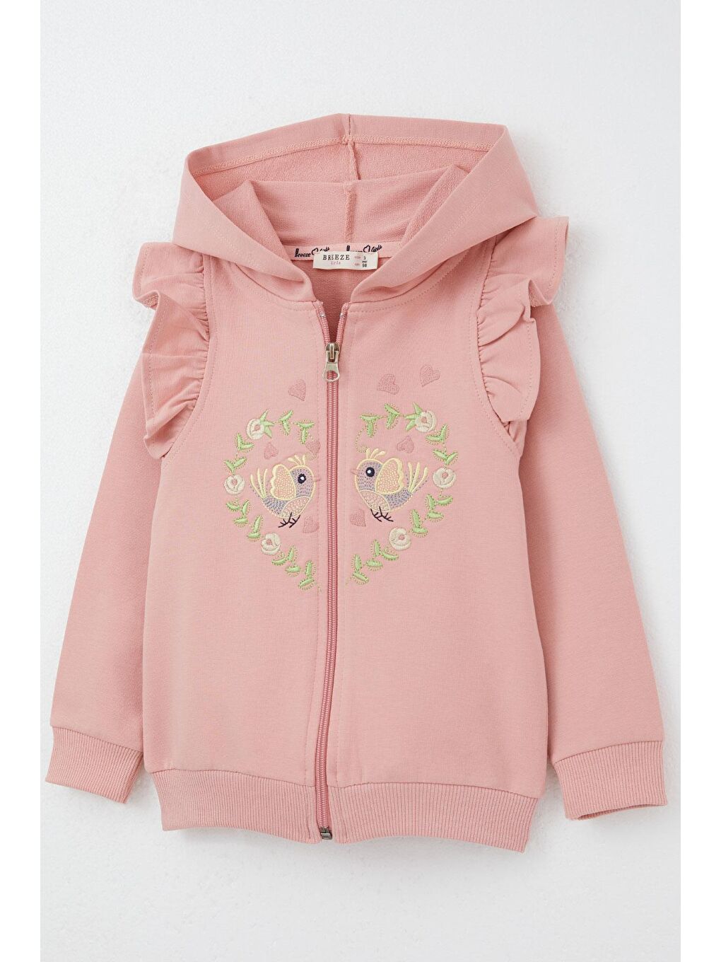 Pembe Kız Bebek Eşofman Takım Çiçek & Kuş Nakışlı Gülkurusu (1.5-2 Yaş)-4