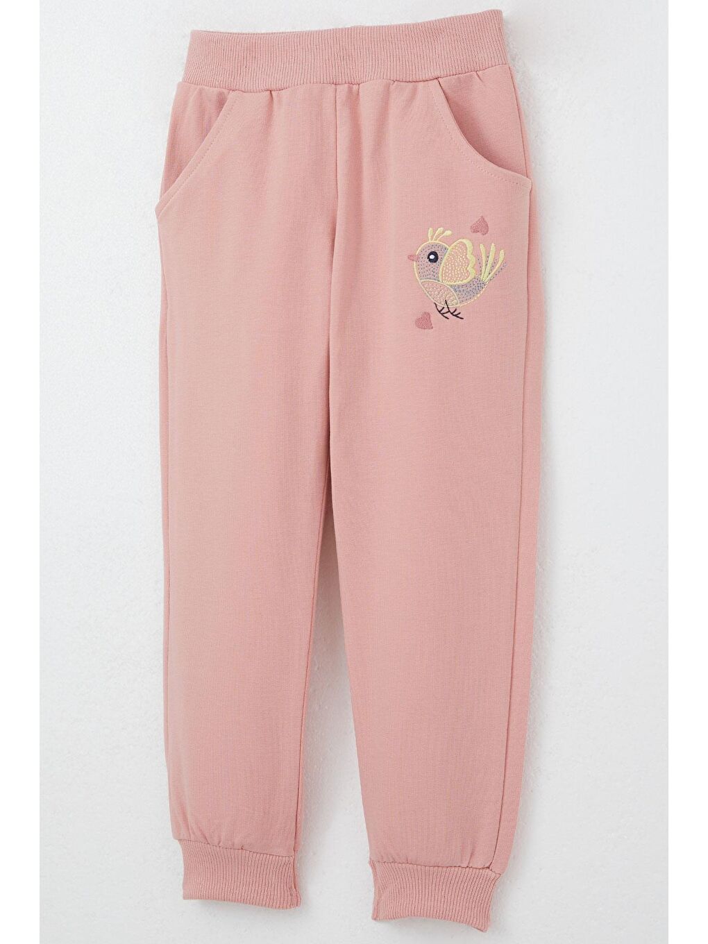 Pembe Kız Bebek Eşofman Takım Çiçek & Kuş Nakışlı Gülkurusu (1.5-2 Yaş)-6