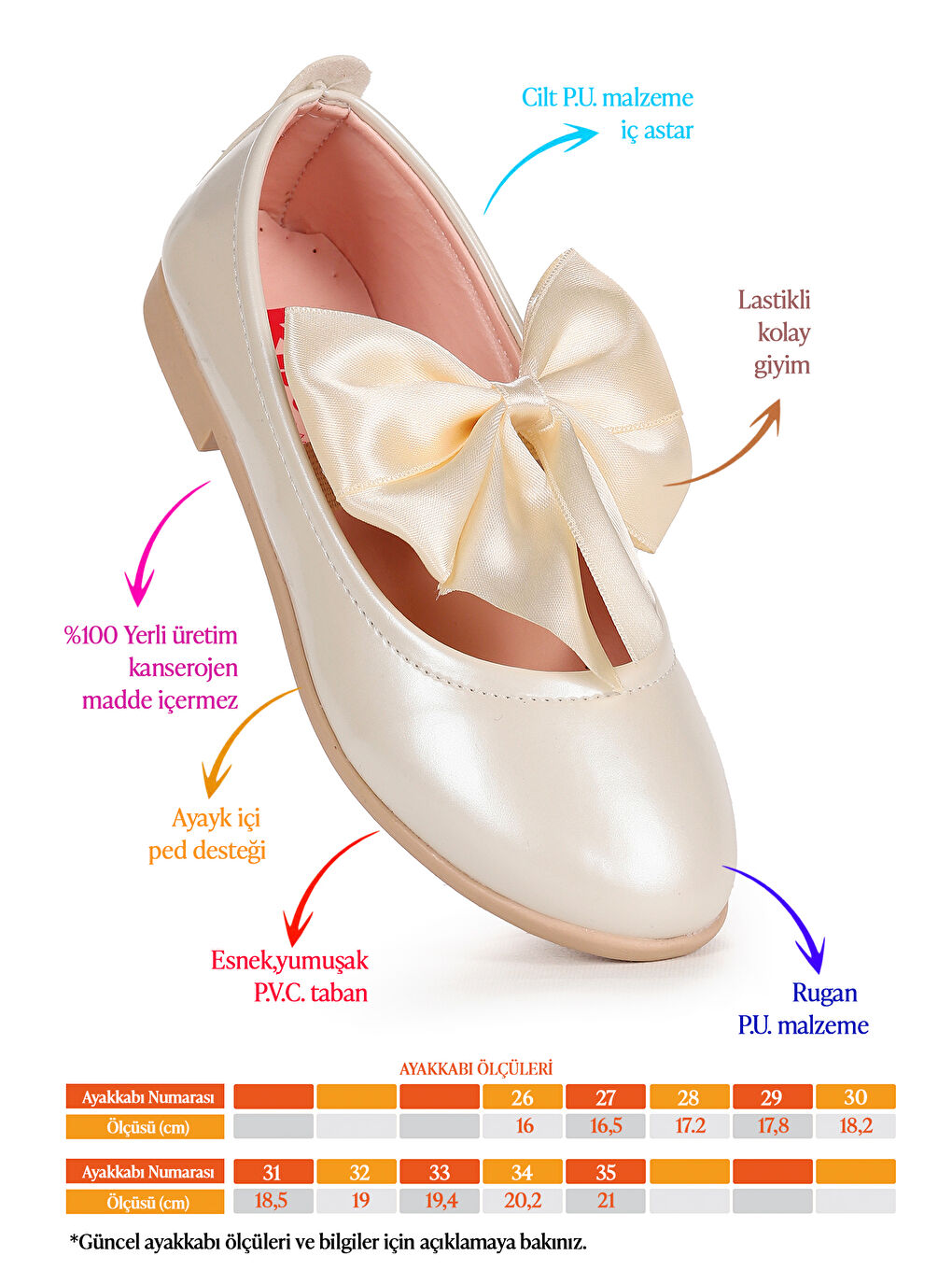 Beyaz Tari Rugan Fiyonk Lastikli Kız Çocuk Babet Ayakkabı-1