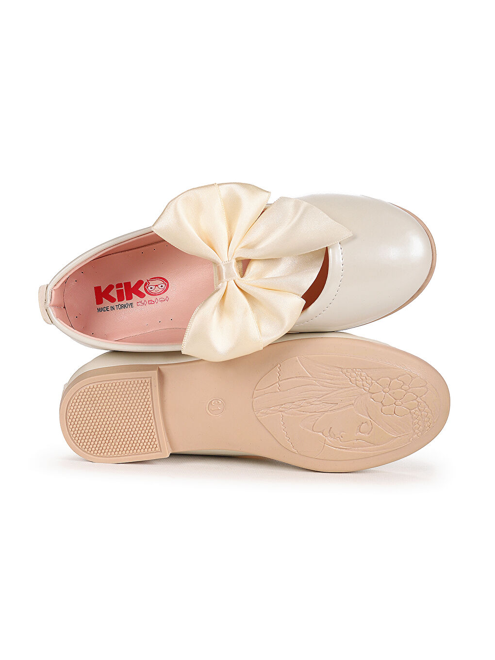 Beyaz Tari Rugan Fiyonk Lastikli Kız Çocuk Babet Ayakkabı-4