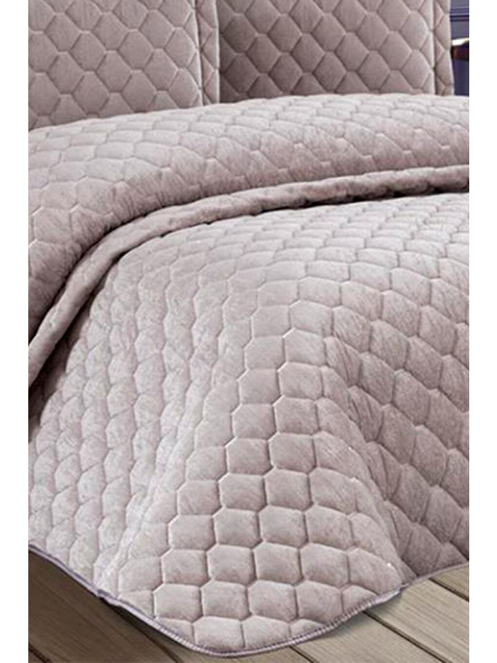 Lima Kadife Dolgulu Çift Kişilik Yatak Örtüsü Gri-1