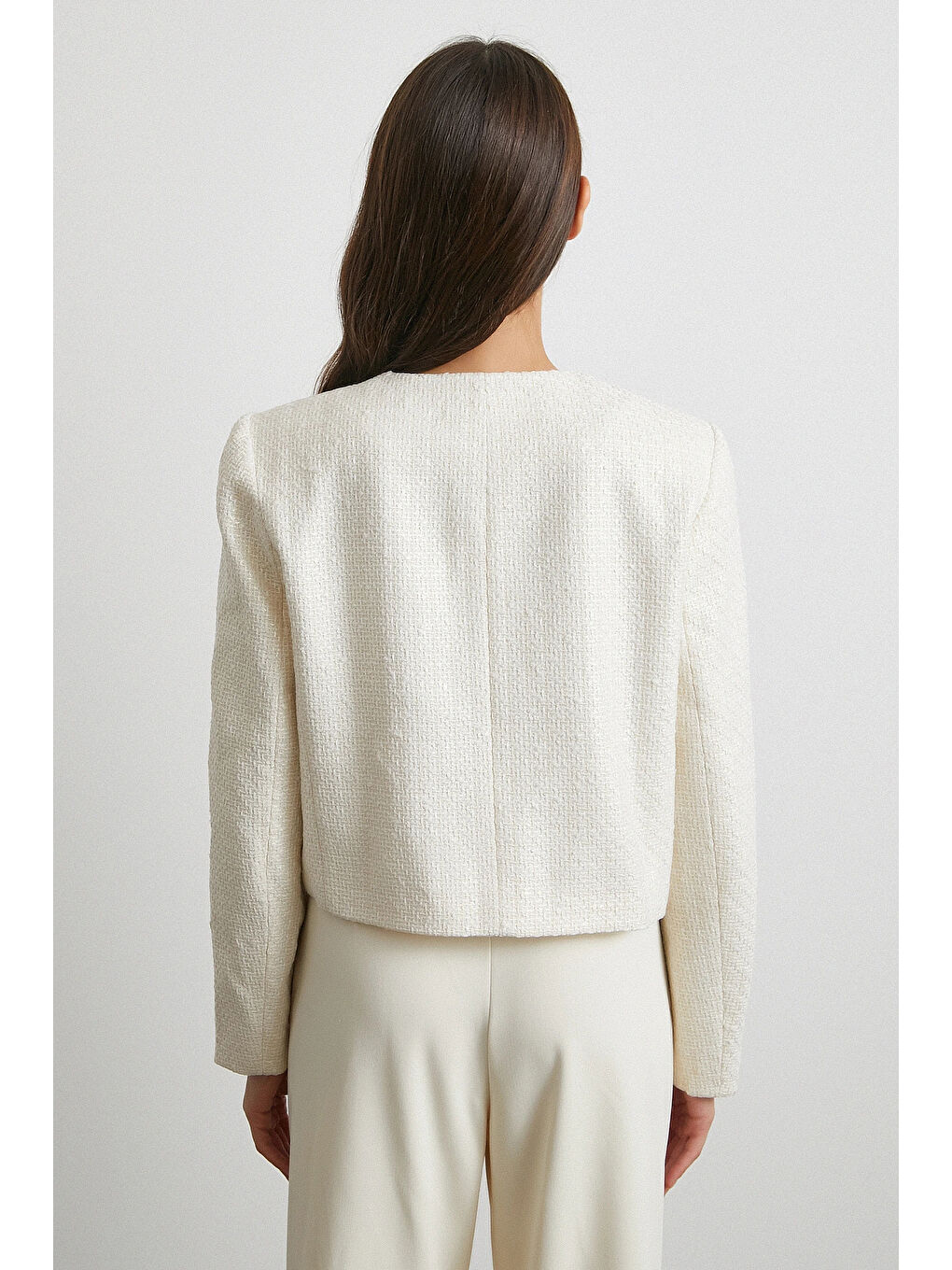 Pamuk Düğmeli Uzun Kollu Ceket Ekru-5