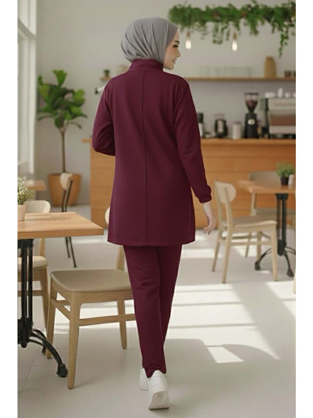 Fermuarlı Modal İkili Takım Bordo - 1013-BORDO-2