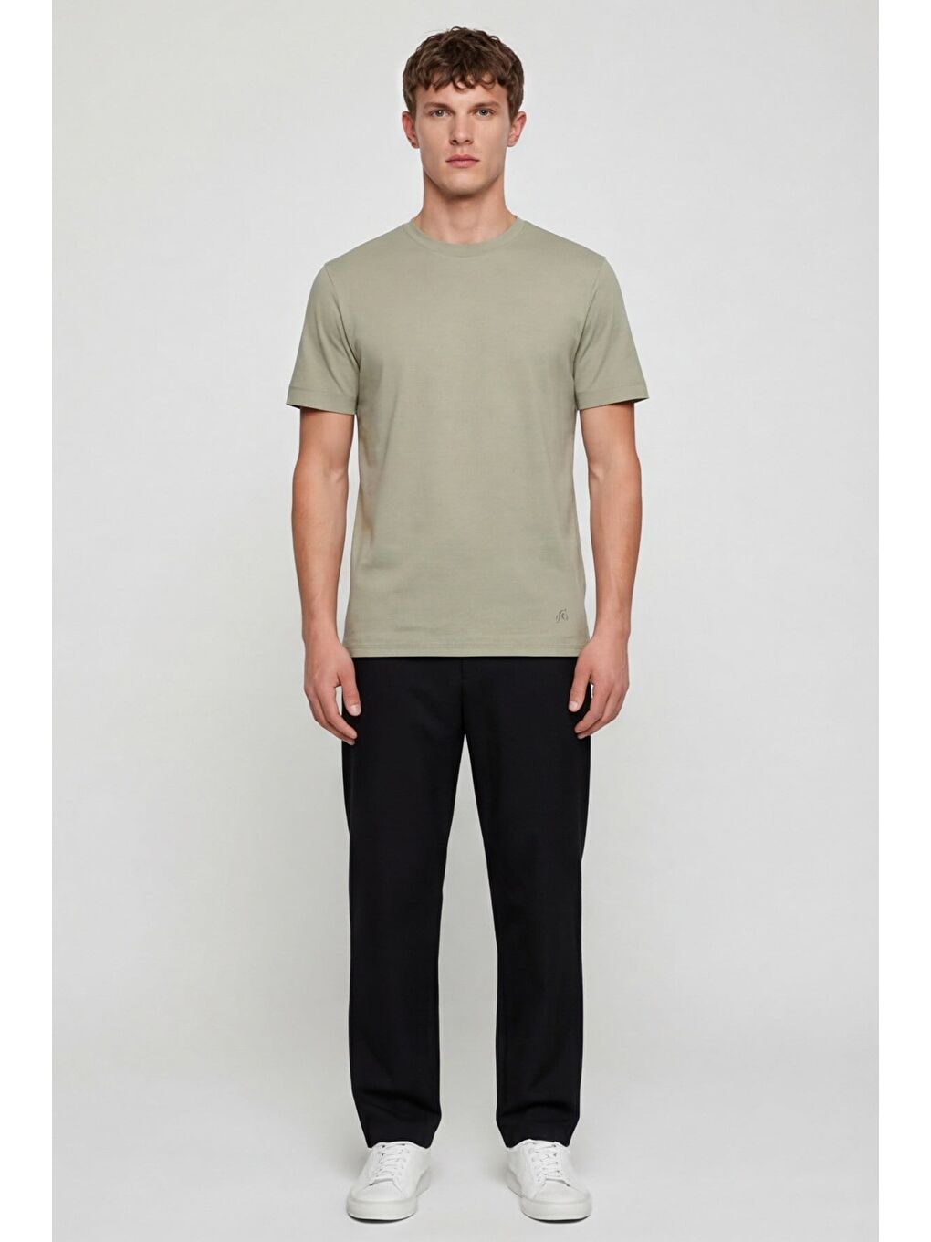 Erkek Soft Yeşil Normal Kesim Regular Fit %100 Pamuk Bisiklet Yaka Basic Tişört-1